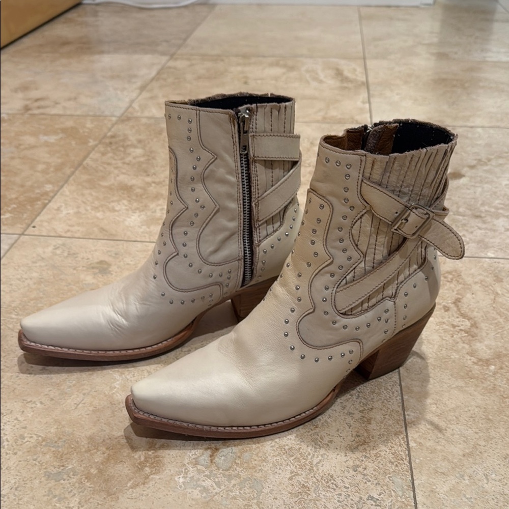 Freebird Cream Ankle Booties Western Style